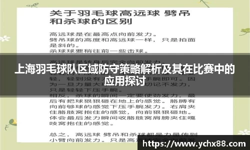 上海羽毛球队区域防守策略解析及其在比赛中的应用探讨